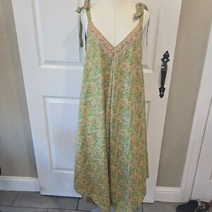 Royal Paisley Green Multi Jumpsuit —‎ Boho Wide-Leg, Size L, New  wp8